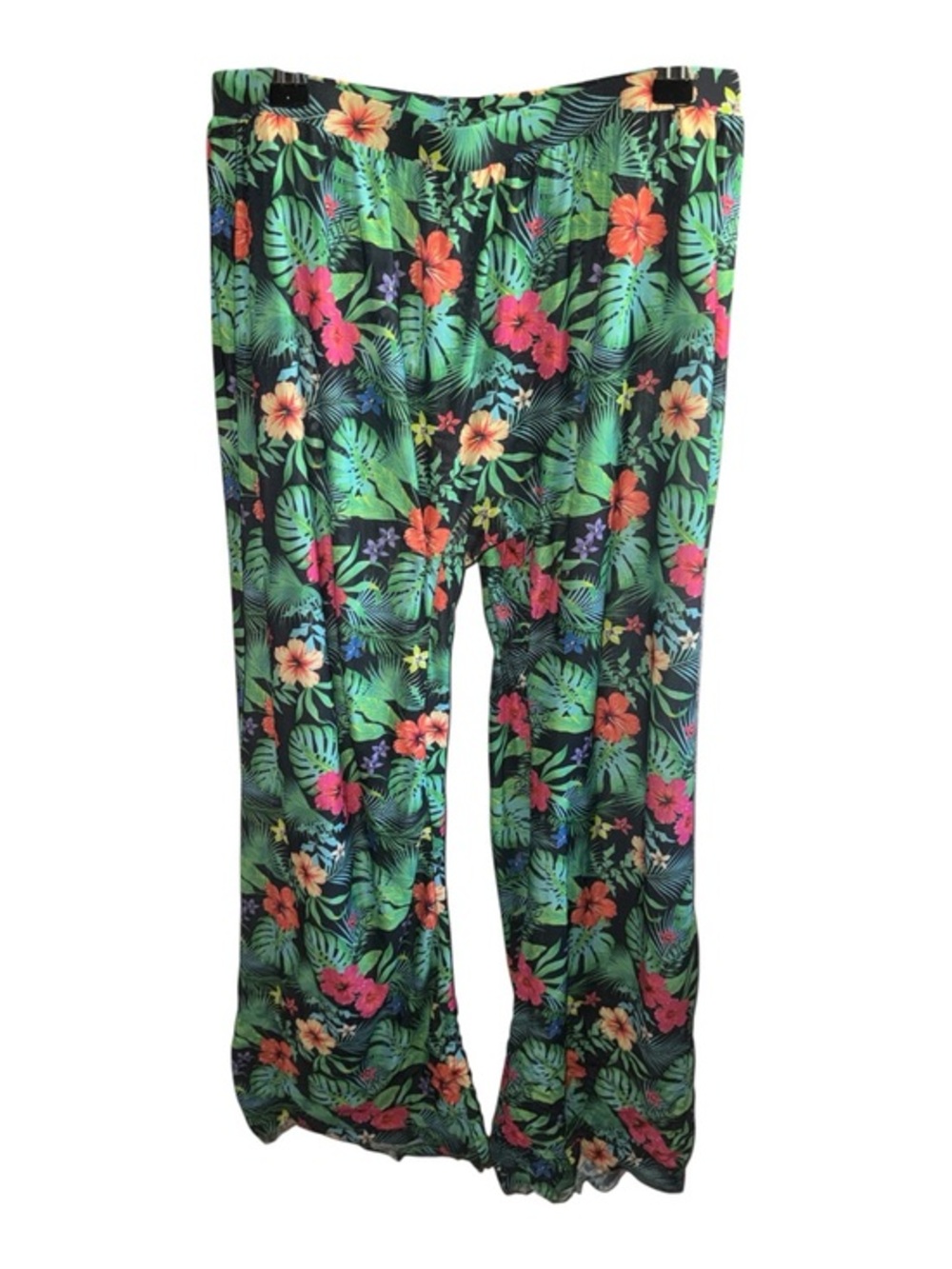 Sheer Tropical Floral Beach Coverup Pants Black & Green Hawaiian Vacation Vibes